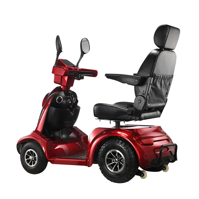 Foldable Double Seat Electric Mobility Scooter, Powered Travel Vehicle for Seniors & Disabled Users, Household Use