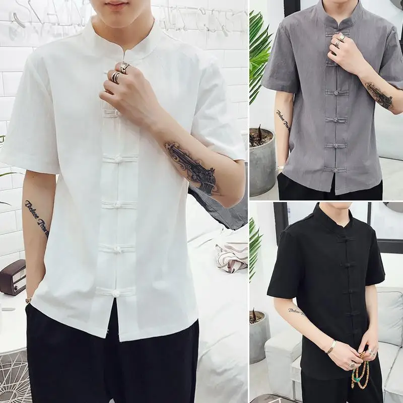 

Summer Youth ort Sve Retro Chinese Sle irt Cotton Linen Fabric Button up Men's Faion Casual Comfortable Breathable