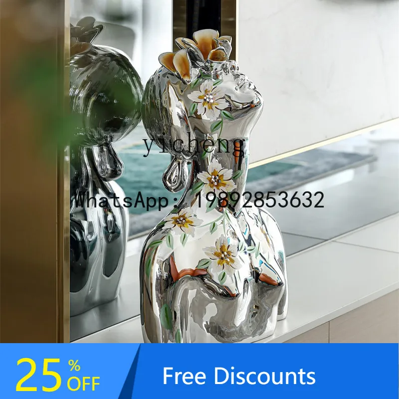 

sculpture head flower girl Nordic soft decoration living room TV cabinet art installation ornament home decor