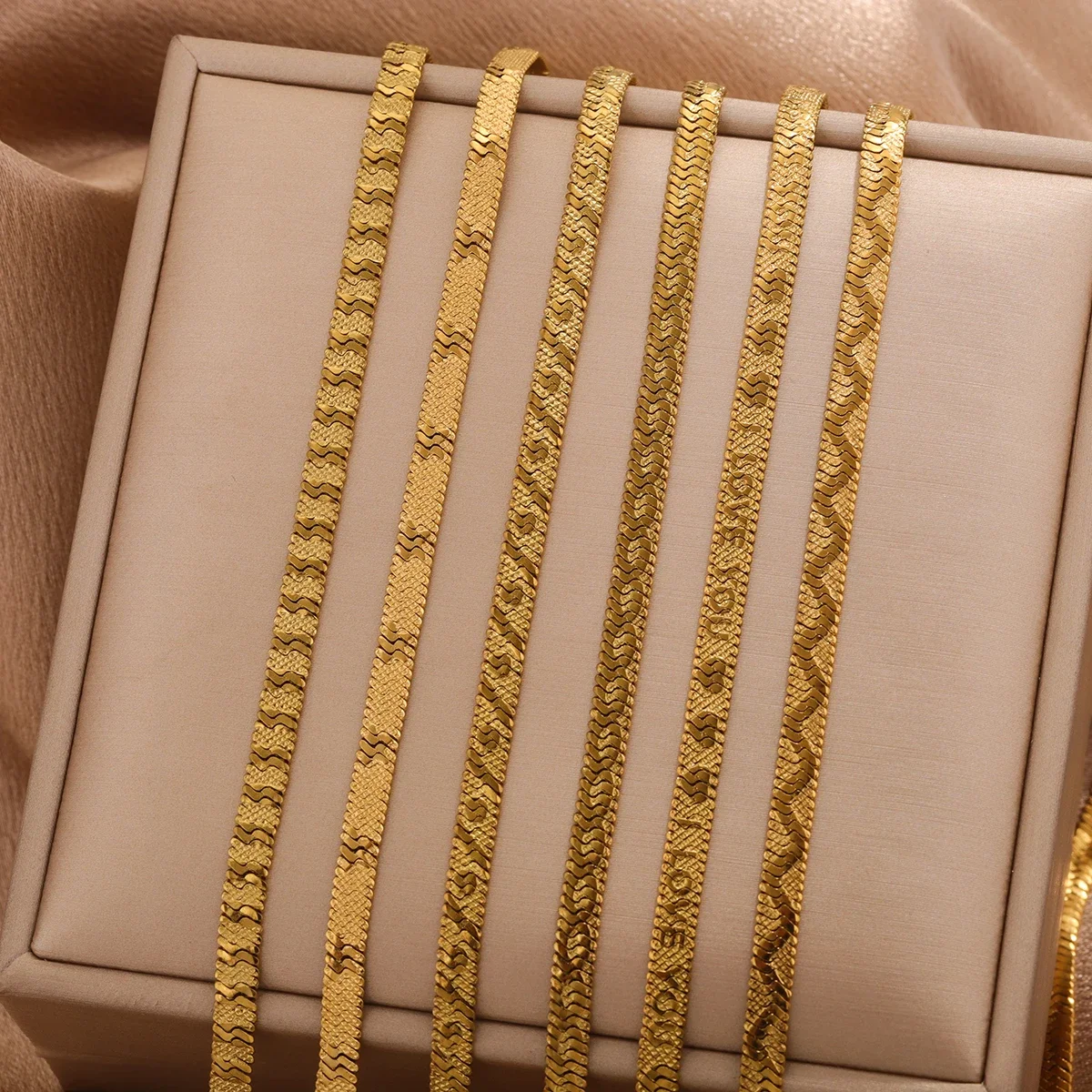 1 M Stainless Steel Textured Snake Curb Chains Embossing 4mm PVD Gold Plated Flat for DIY Jewelry Making Necklaces Supplies