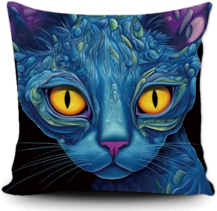 Oil Painting Cat Pillow Case Russian Blue Sphynx Home Decor Square Throw Cushion Cover Custom Canvas Pillowcase for Sofa Bedroom