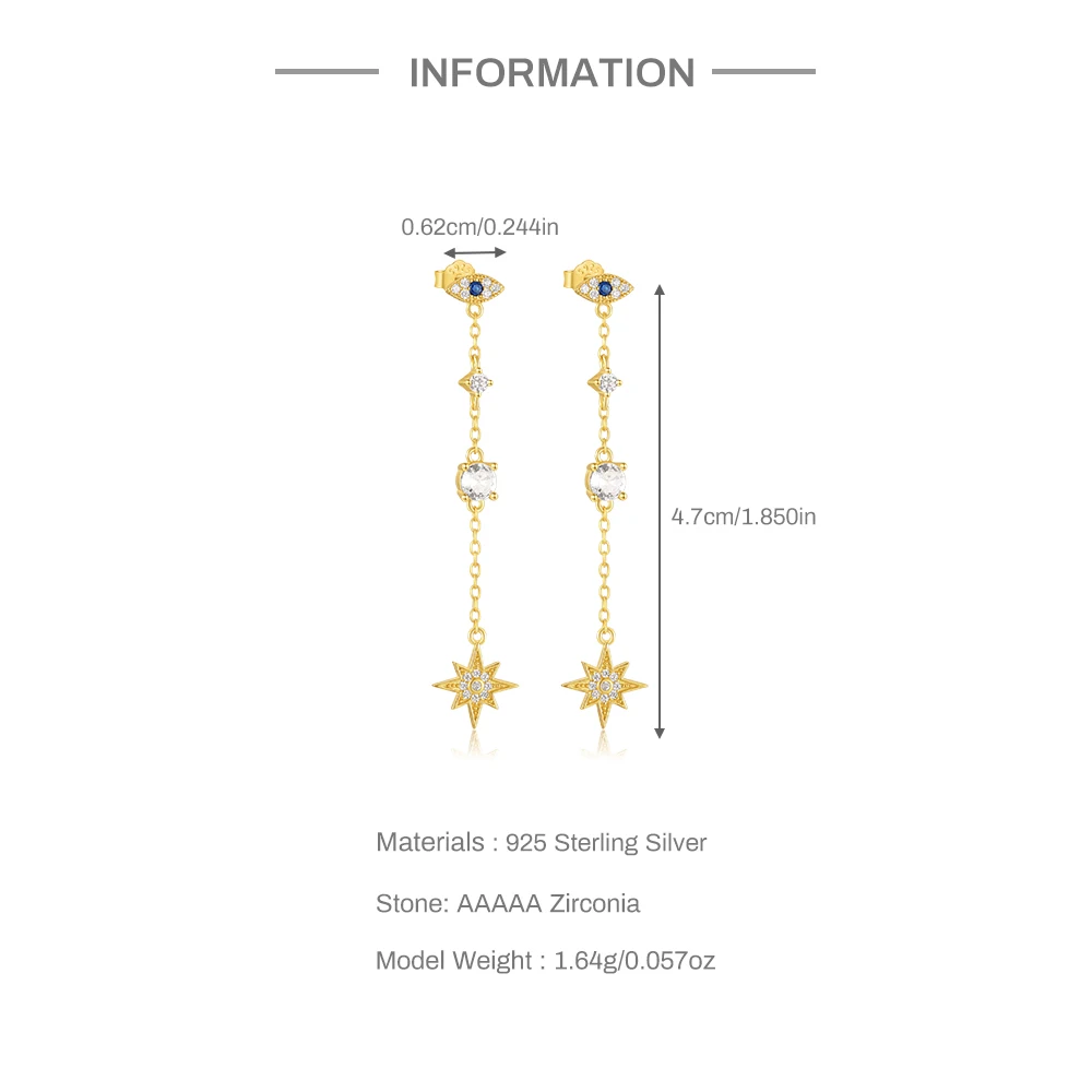 CANNER S925 스털링 실버 지르콘 태슬 체인, 악마의 눈, 별 꽃 스터드 귀걸이, 여성용 보석 선물