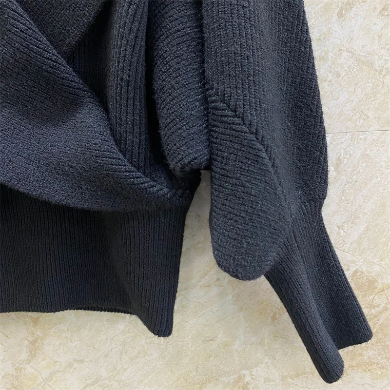 سترة للنساء 2026 ربيع جديد مطاطا محبوك التلبيب بأكمام طويلة سترة نسائية متقاطعة غير منتظمة معطف نسائي #5