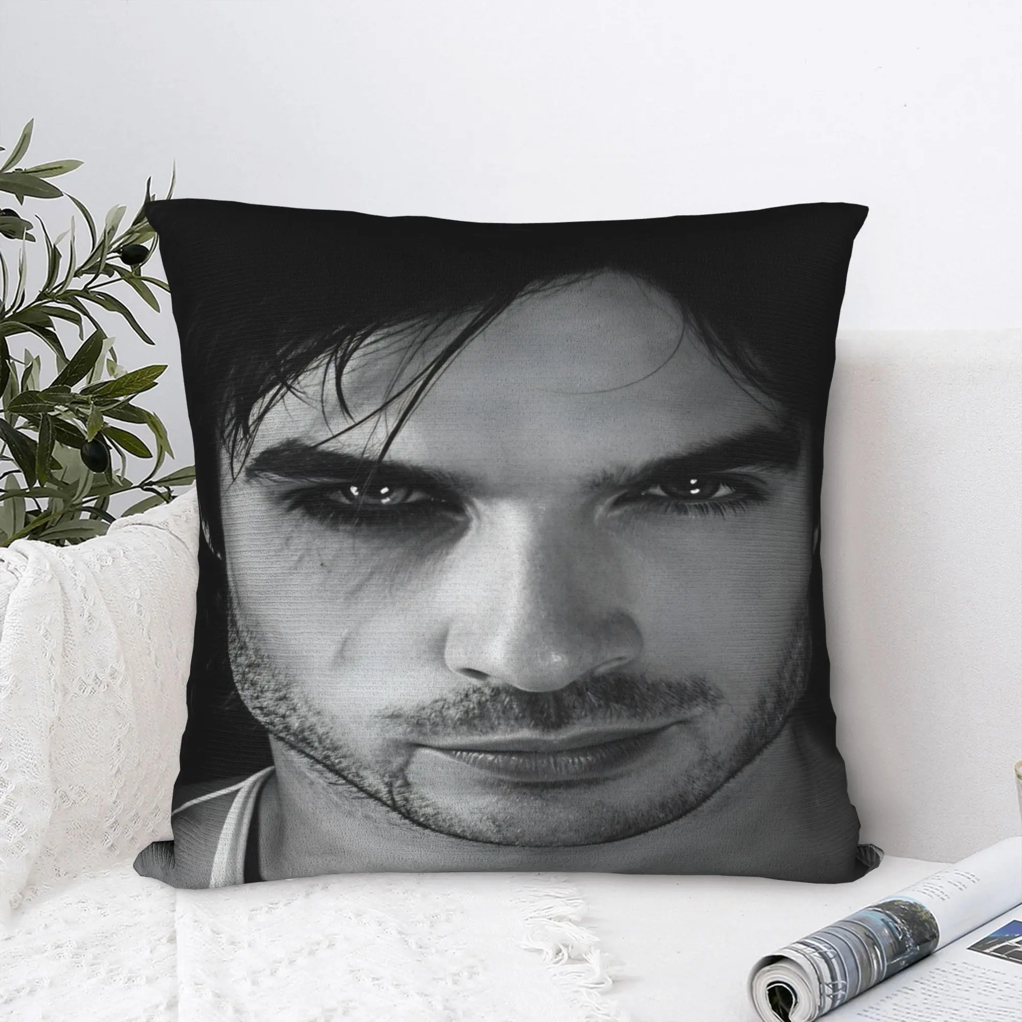 VIKAMA Vampire Diaries Damon Portrait Pillow Case  Design Pillow Cover Vintage Cushion Cover For Office Car Home Decor