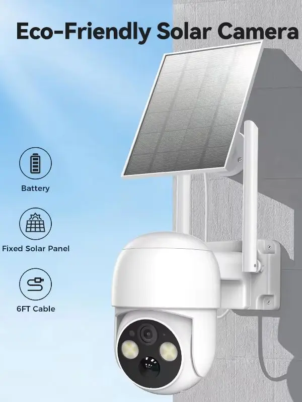 Wireless Solar PTZ Camera 4MP, 6000mAh Rechargeable Battery, Two-Way Audio, Color Night Vision, Motion Alarm