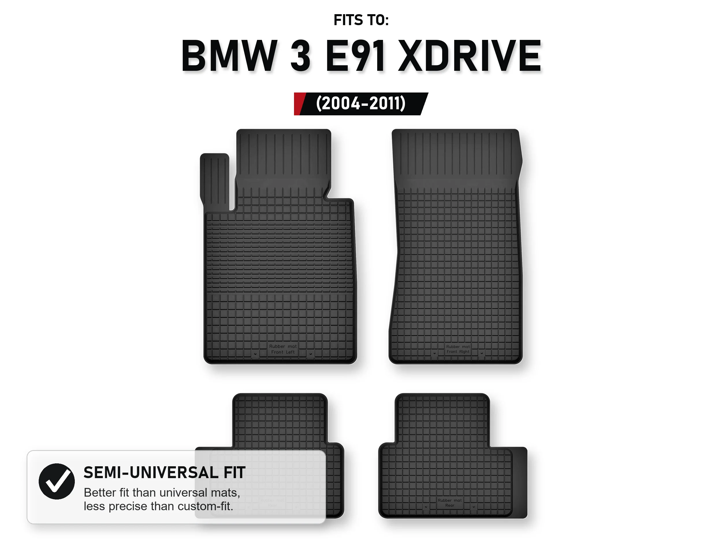 Rubberen mattenbak voor: Bmw 3 E91 Xdrive 2004-2011 4 stuks