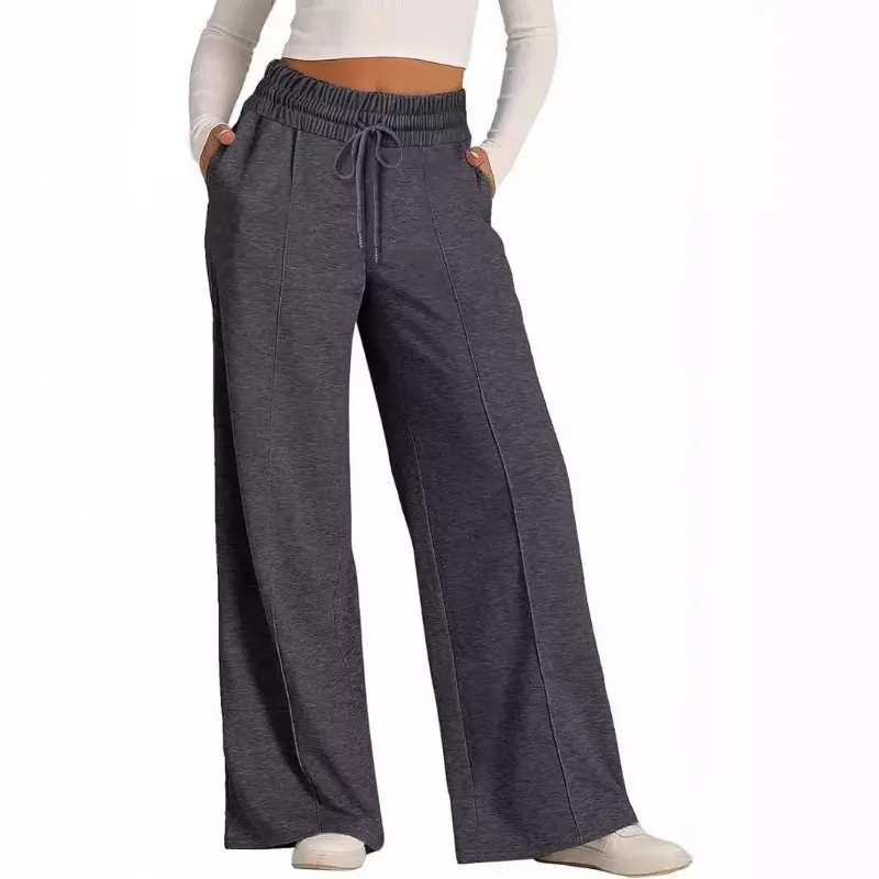 الصلبة اللون عارضة واسعة الساق الرباط مرونة الخصر الربيع والصيف Sweatpants خفيفة الوزن تنفس #2