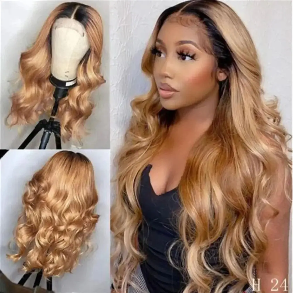 

26inch 5x5 Silk Base Ombre Blond Long Body Wave Jewish Human Hair Wig With Baby Hair HD Lace European Hair Preplucked Daily