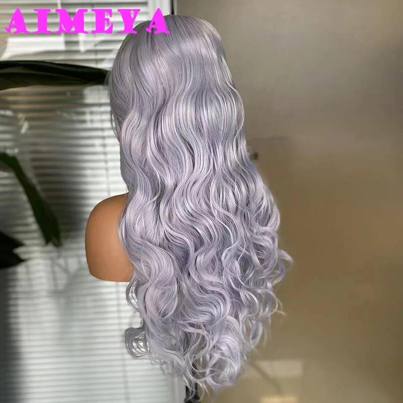 AIMEYA Light Grey Loose Curly Wig Long Synthetic Lace Front Wigs Heat Resiatant Silver Lace Wig Daily Use Cosplay Wig