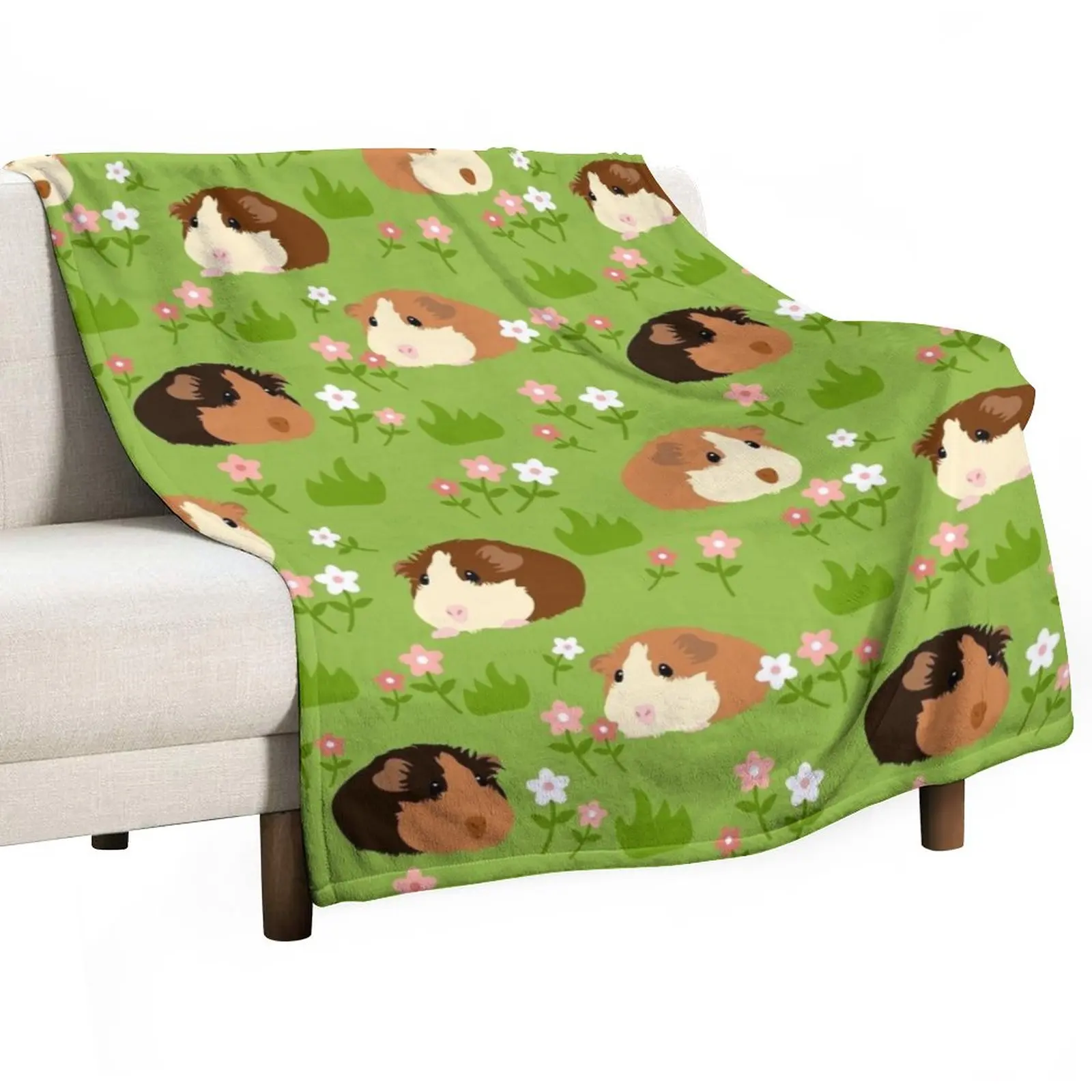 

Guinea Pig and Flowers - Green Throw Blanket valentine gift ideas Blanket Sofa Decorative Sofa Blanket