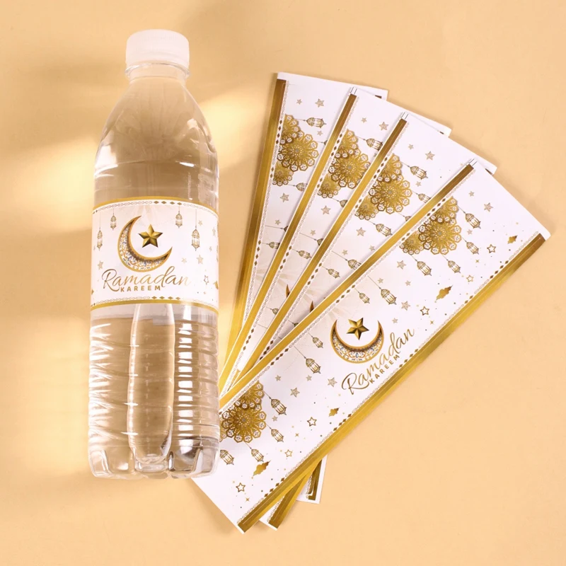 10pcs Eid Mubarak Bottle Wrapper Paper Sticker Ramadan Kareem Festival Party Decor Water Bottle Label Muslim Islamic Eid Al-fitr
