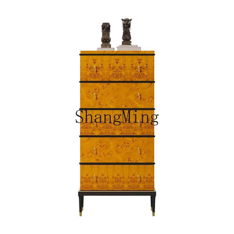 FG  light luxury chest cabinet living room decorative vertical cabinet modern simple bedroom solid wood high drawer cabinet