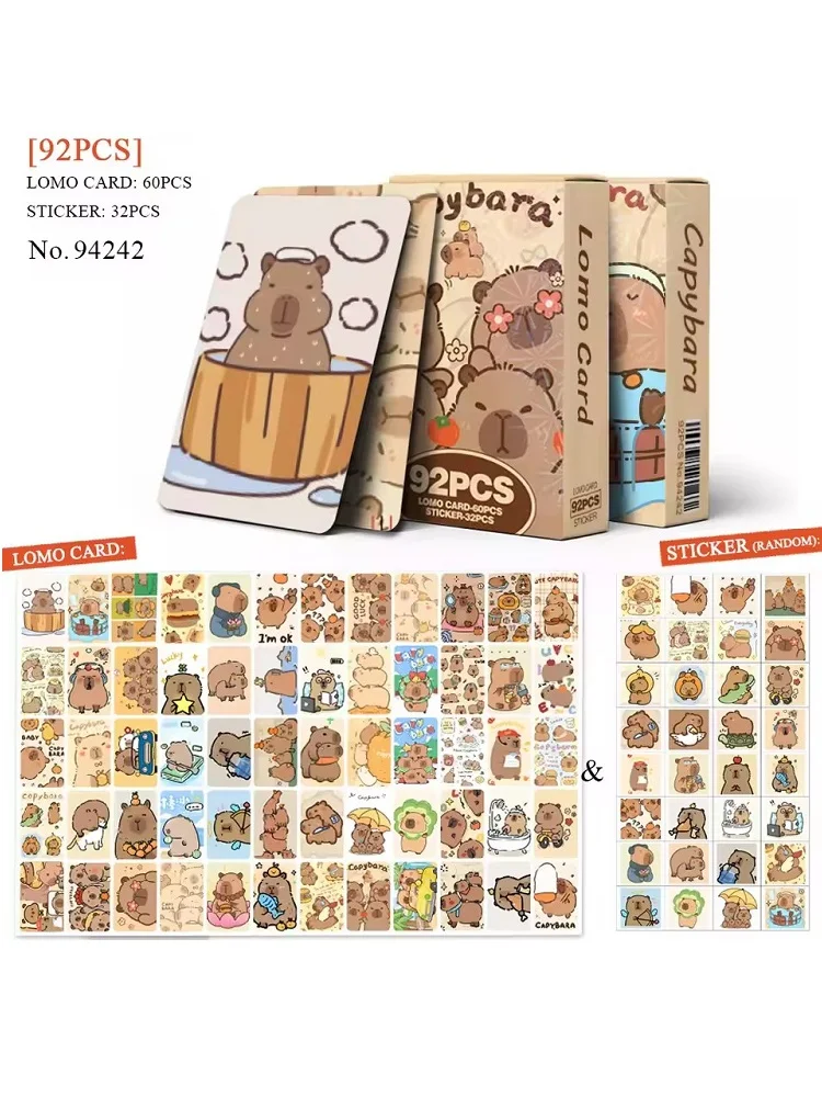92 Stück Cartoon Tier Capybara doppelseitige Druckkarte Cartoon Lomo Karten HD Fotokarte Kinder Geschenk Sammlung Karten