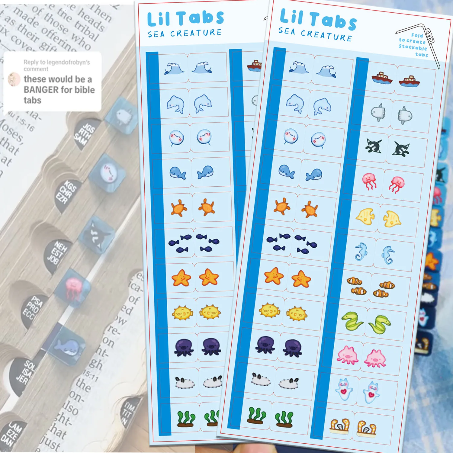 علامات تبويب ملصقات Sea Creature Lil Tab، ملصقات لطيفة على شكل مخلوق البحر Buddy Lil IndexTabs للتنظيم، قم بتنظيم كتابك/دفاتر الملاحظات