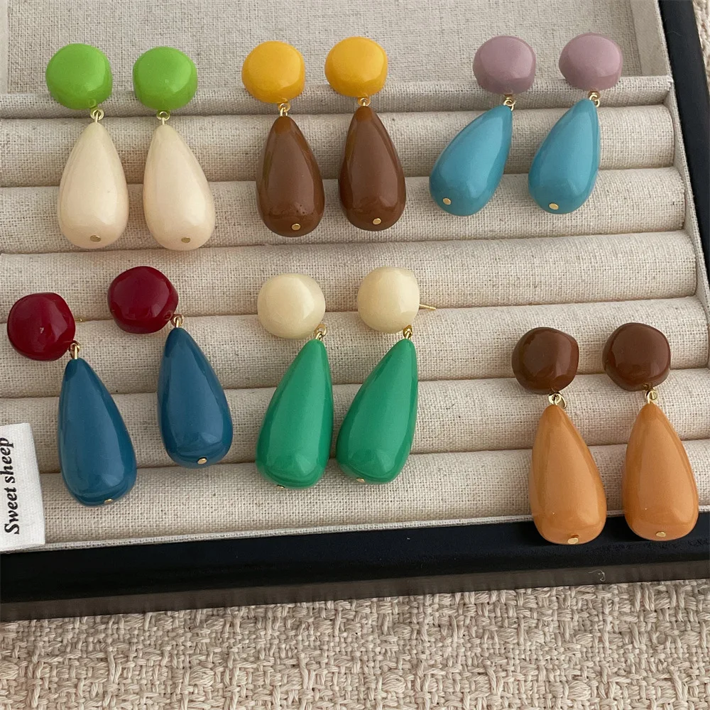 

Retro Acrylic Color-blocked Waterdrop Pendant Earrings for Women High Quality Stud Earrings Party Gift Jewelry Accessories