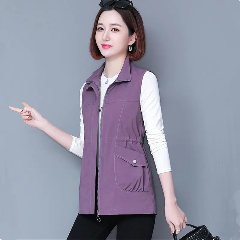 Uhytgf primavera verão colete jaqueta feminina coreano sem mangas casaco feminino fino médio-idade mãe casual topos outerwear 2102