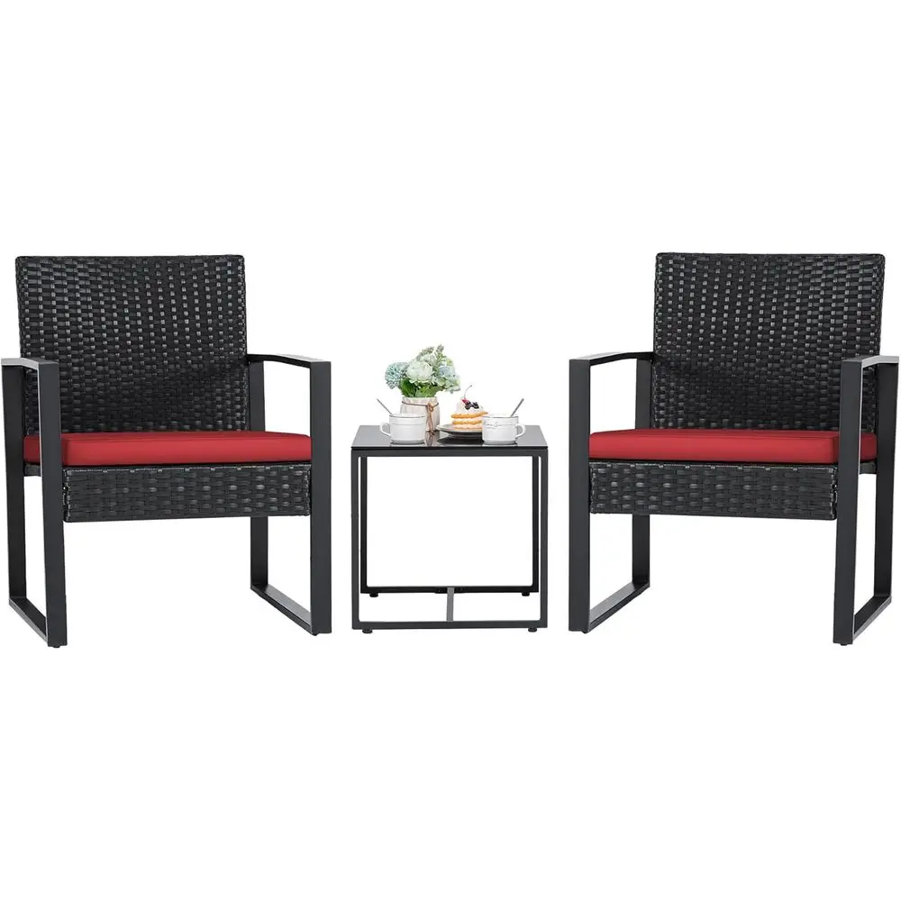 

3-Piece Outdoor Wicker Patio Furniture Set with Coffee Table in Red