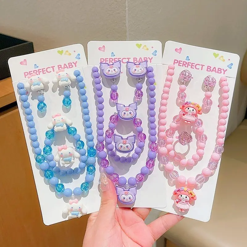 Anime Kuromi Style Beaded Bracelet Set Cute Black Purple Jewelry Set Charm Pendant Necklace Earrings for Women Girl Gift daily
