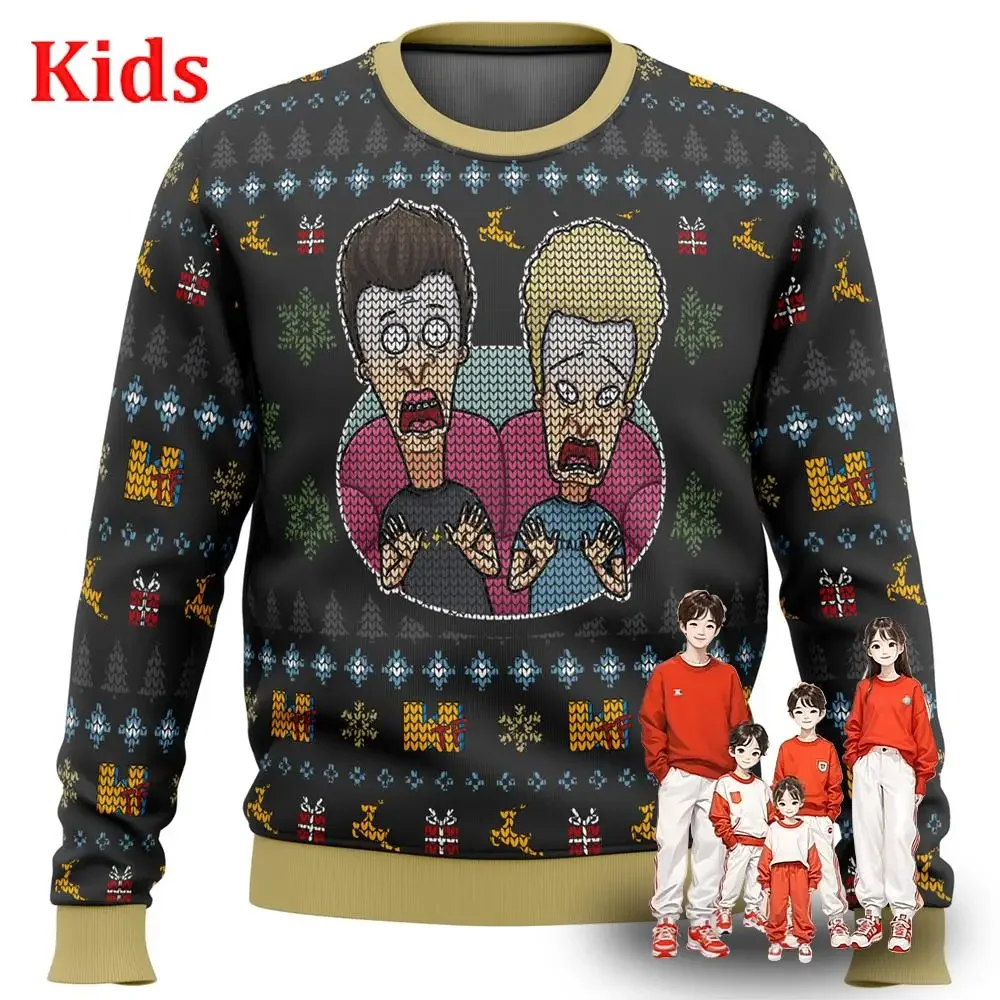 Beavis And Butthead Do Christmas Ugly Christmas Sweater Christmas Sweater Gift Santa Claus Pullover Kids 3D Sweatshirt And Top