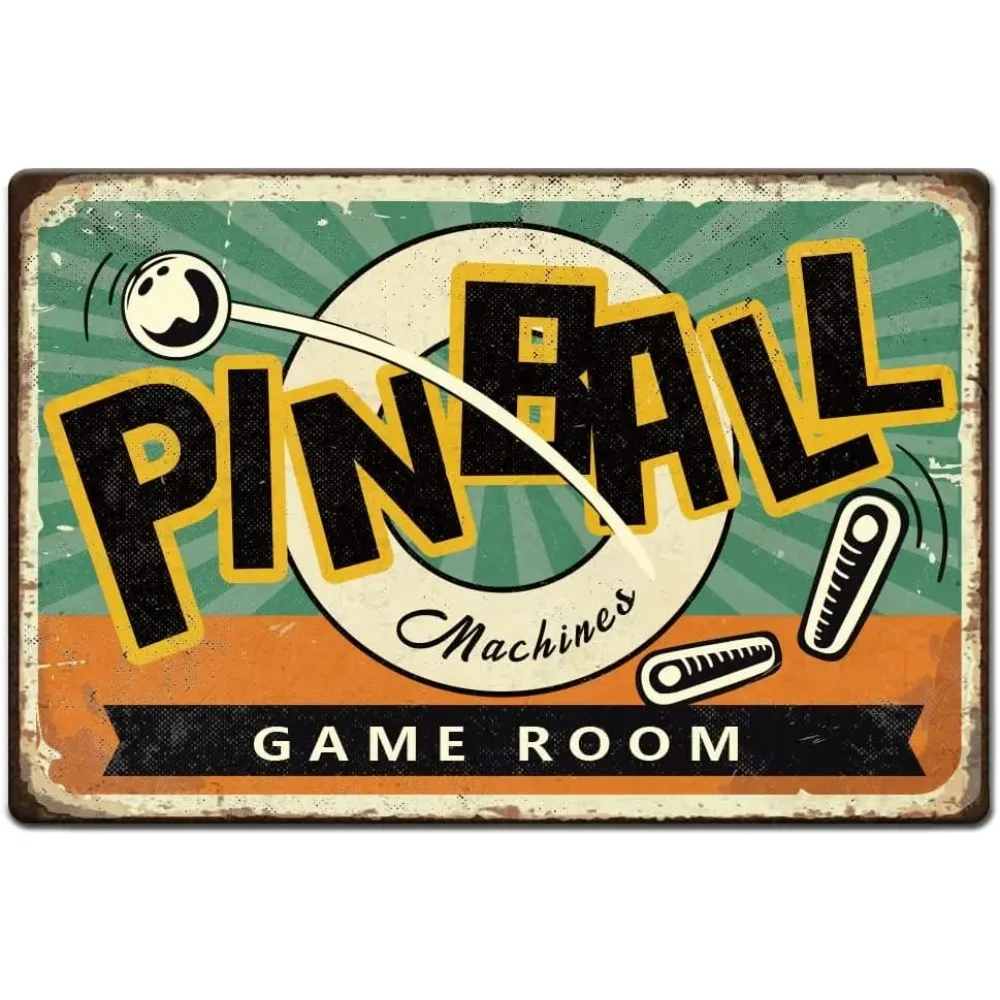 PinballNostalgie 1 Stück Vintage-Metallblechschild – Retro-Rost-Look, Eisen-Flipper-Dekor, ideal für Spielzimmer/Männerhöhle/Cafes