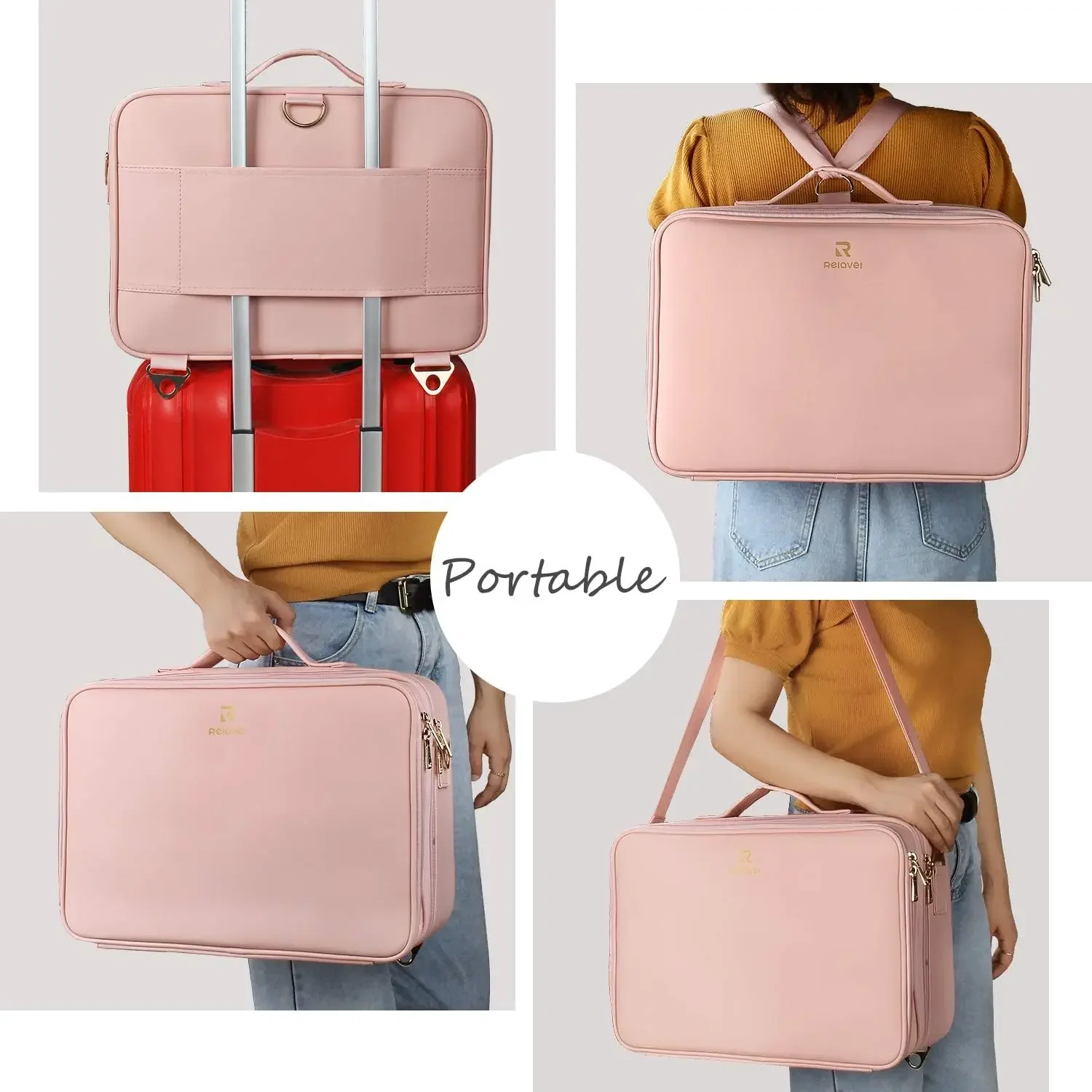 กรณีแต่งหน้ากระเป๋าแต่งหน้าขนาดใหญ่รถไฟมืออาชีพกรณี16.5นิ้วเดินทางเครื่องสําอางออแกไนเซอร์ที่ใส่แปรงแต่งหน้ากันน้ํา