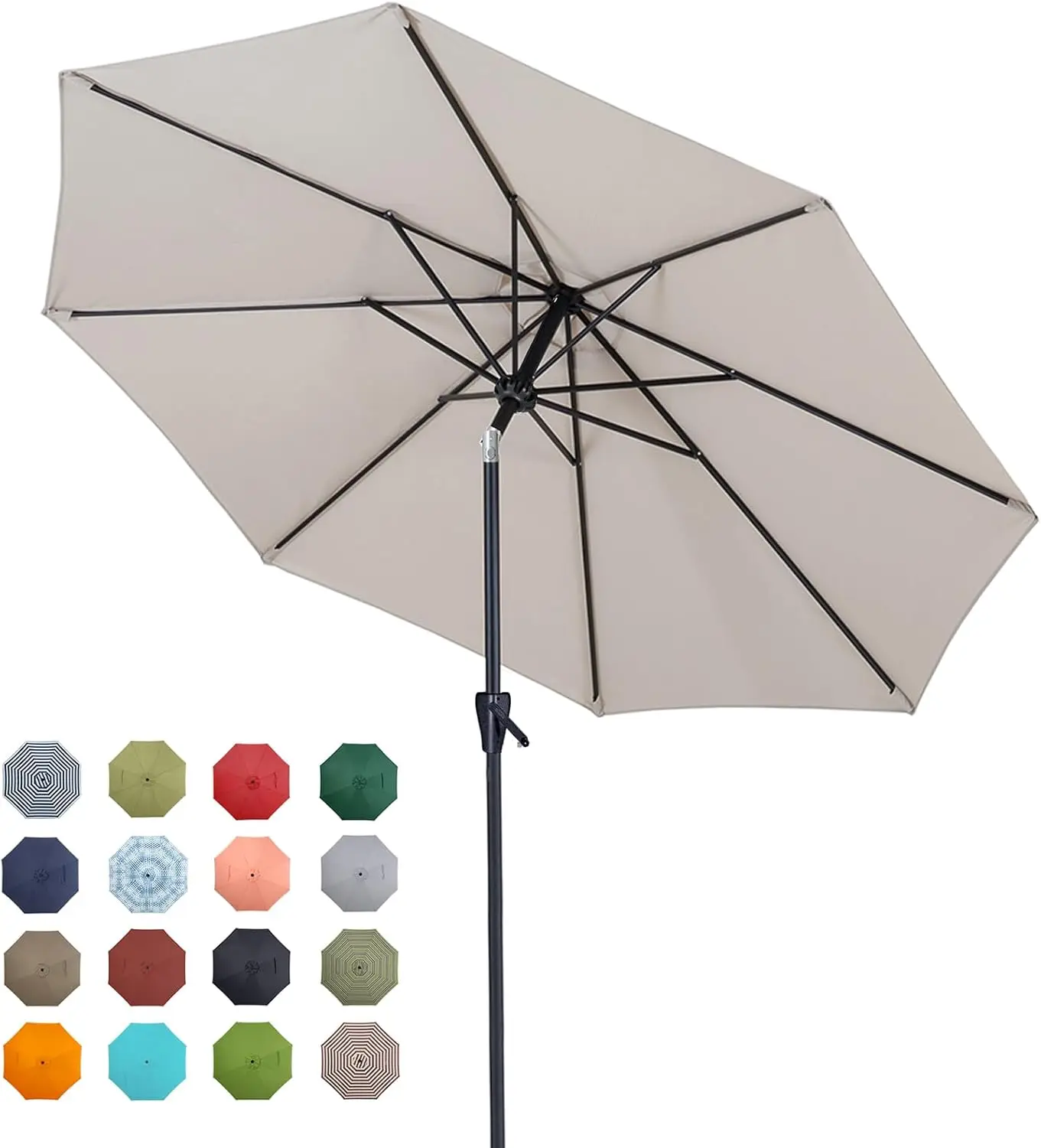 10ft Outdoor Table Umbrella with Push Button Tilt and Crank,Large Sun Umbrella with Sturdy Pole&Fade resistant canopy.Easy to se