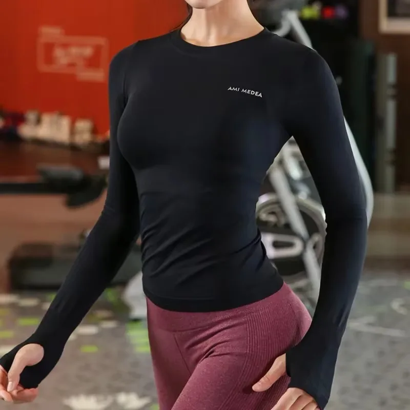 Long Sleeve Yoga Shirt Top Women's Tight Fitness Wear Gym Clothes Sports Blouses Exercise Running Training T-shirt Spring Autumn