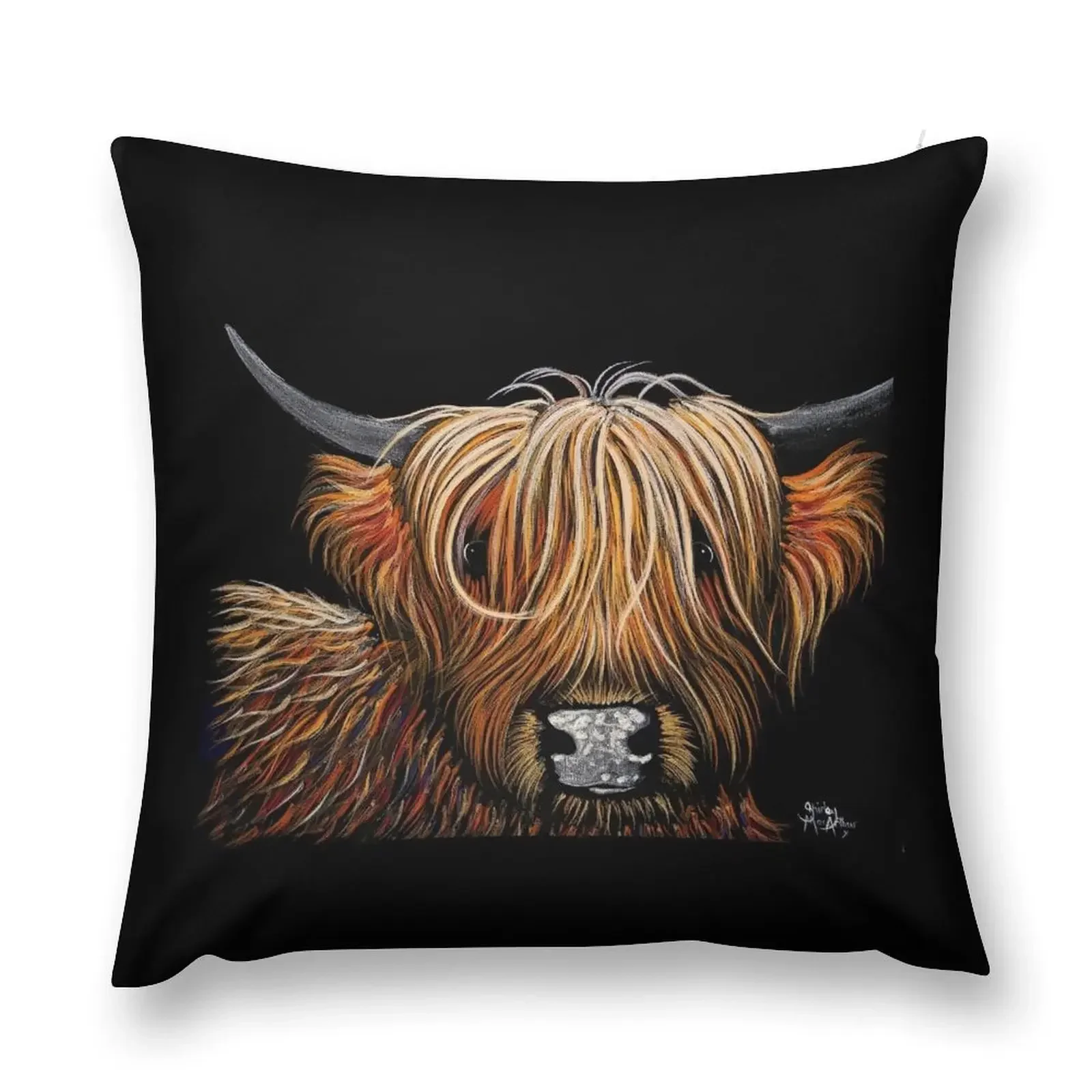 Scottish Highland Cow PRiNT 'HAMISH' by Shirley MacArthur Throw Pillow Cushions Home Decor anime girl pillow