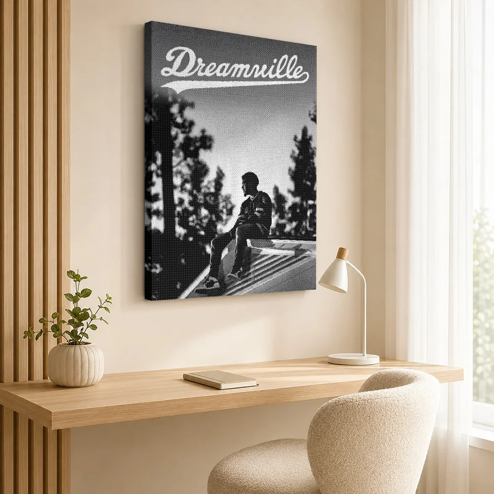 J Cole Dreamville Rooftop Silhouette Framed Canvas Poster Personalized Photo Contemporary Wall Art For Home Recording Studio