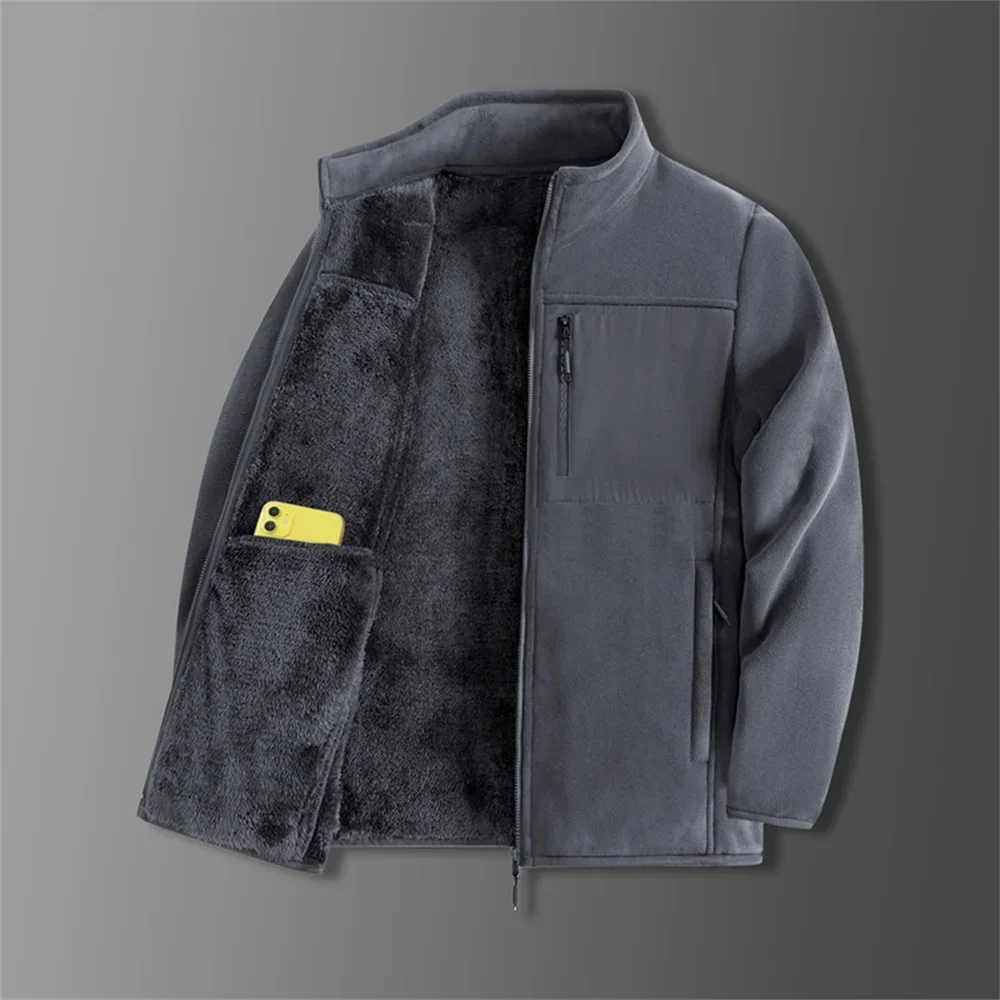Men Autumn/Winter Thermal Polar Fleece Jackets for Thick Patchwork Design Trench Polar Coat Men's Jackets Fleece-Lined Overcoat