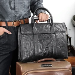 High Quality Cow Leather Men's Handbag 2023 Business Male Genuine Leather Briefcase A4 Bocuments Bag 16 Inch Laptop Bag