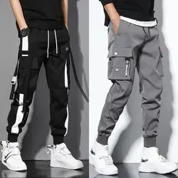 2023 Classic Streetwear Casual Men Ribbons Harem Jogging Pants Male Slim Fit Spring Cargo Pants Multi-Pockets Women Trousers