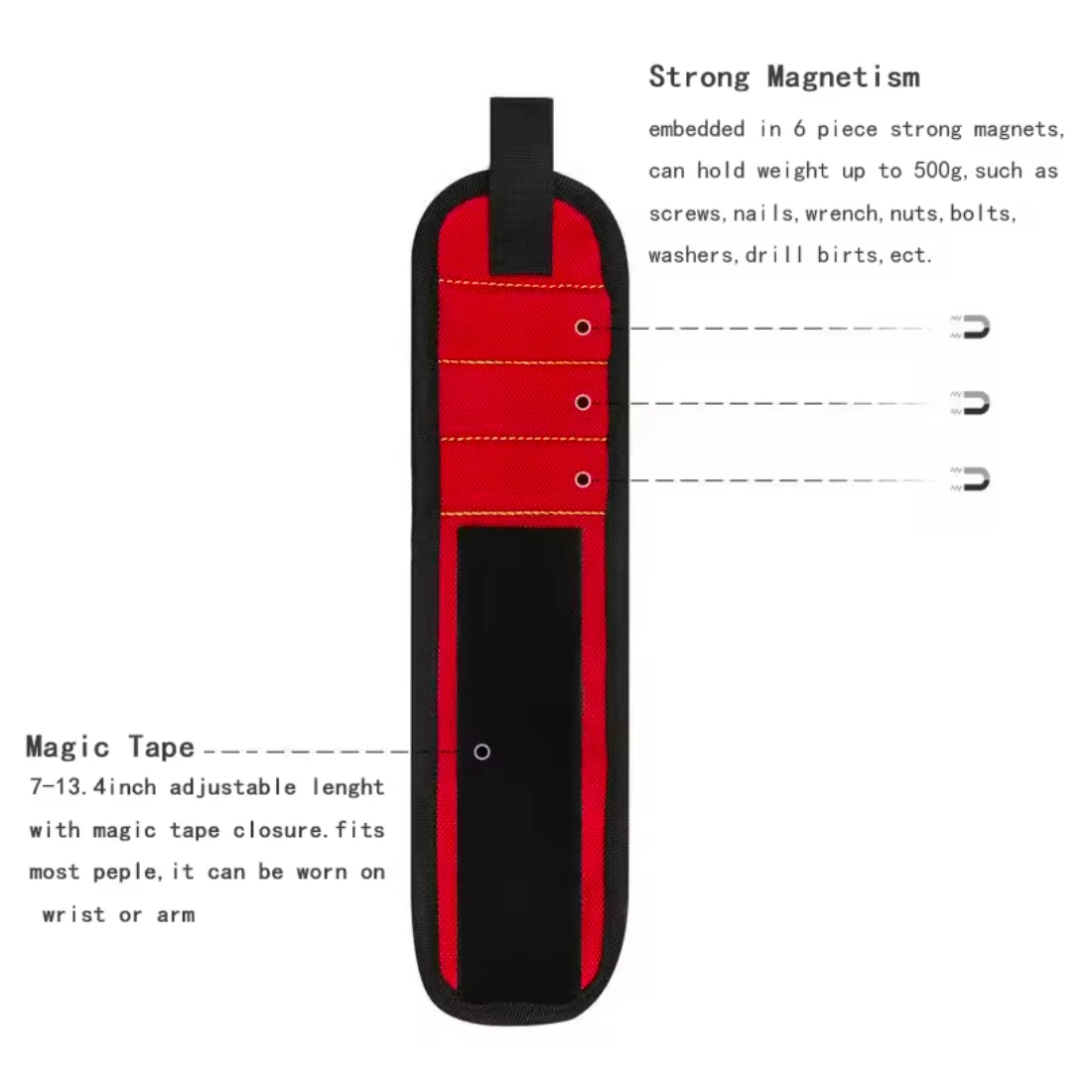 SenNan Magnetic Wristband for Holding Screws Nail Drilling Bits,Wrist Tool Holder Belts with Strong Magnets Gadgets for Unisex - Image 6