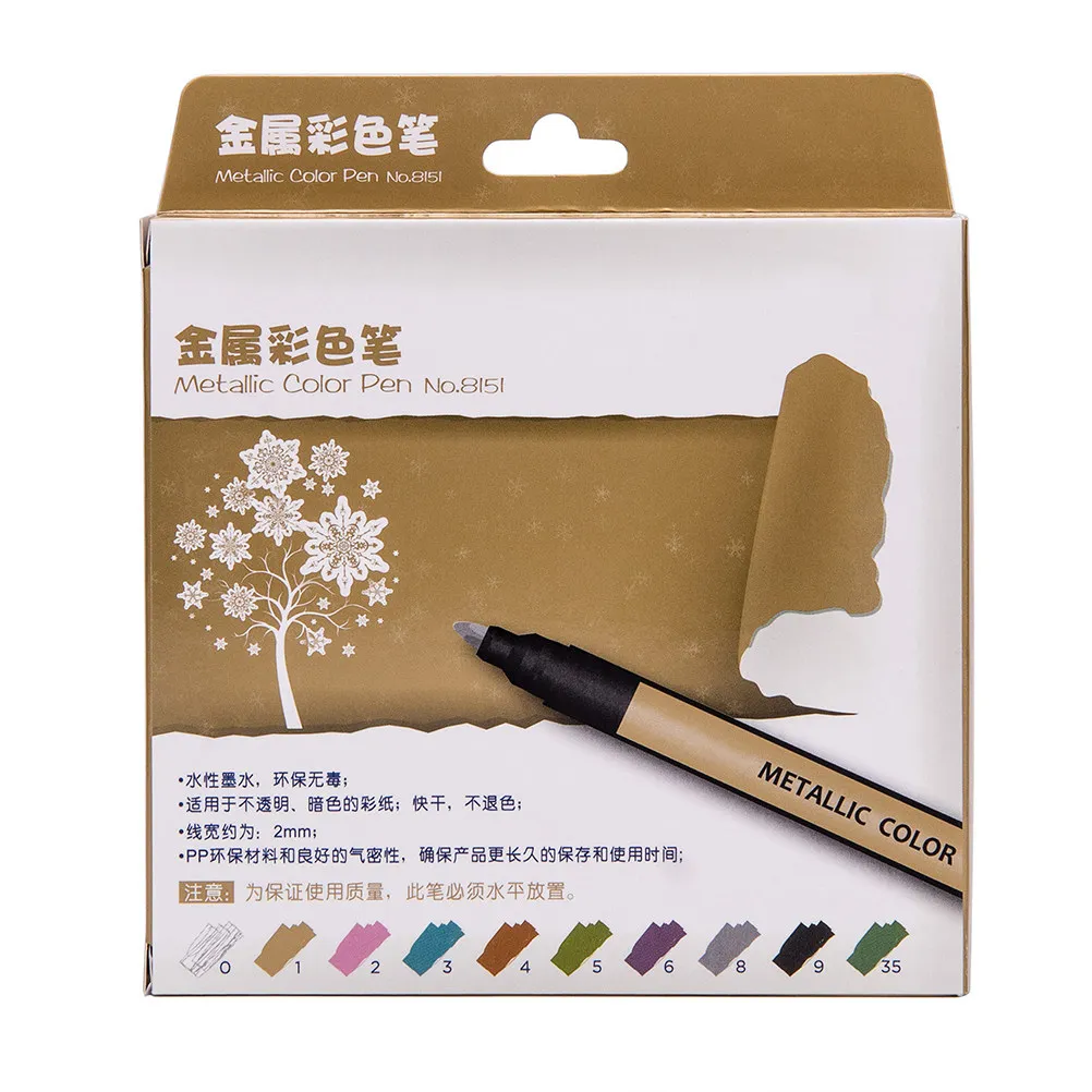 

10Pcs Metallic Marker Pens Water-Based Vibrant Glitter Ink for Art Drawing Painting on Paper Glass Metal Wood Plastic