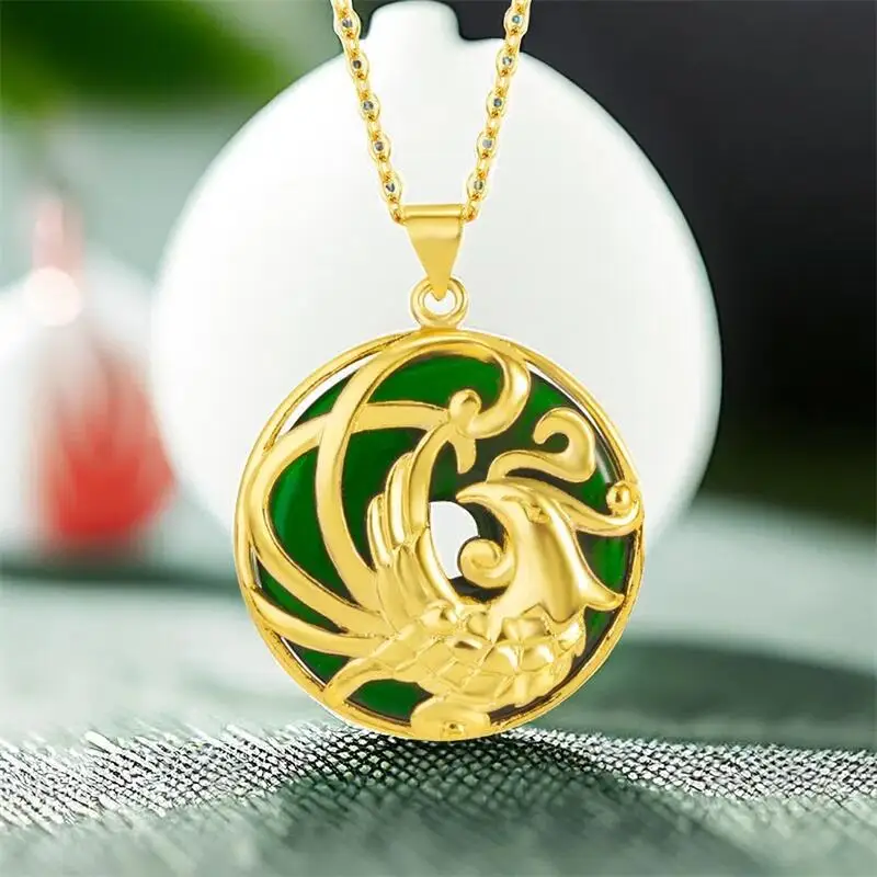 Real Jade Phoenix Pendant Necklace Lucky Energy Fashion Luxury Accessories Designer Natural Jewelry Talismans Charm