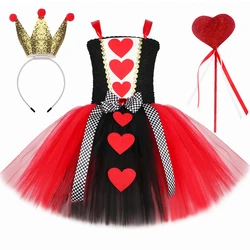 Queen of Hearts Cosplay Costume para crianças, Festa de carnaval, Tutu Dress Up, País das Maravilhas, Vermelho, Halloween, Roupas extravagantes