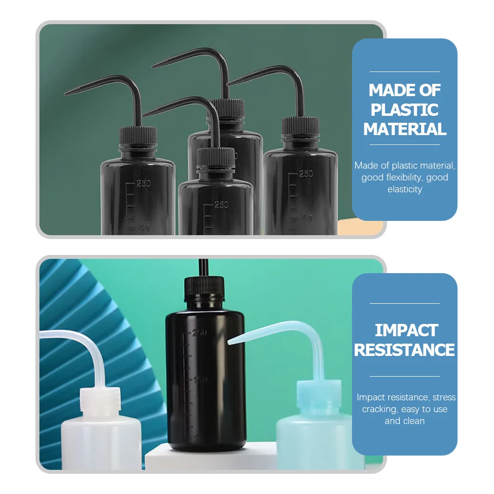 Botella exprimible de 250ml para extensiones de pestañas, almacenamiento de mermelada de ensalada, Base cóncava, soporte estable, boquilla, botella de agua, 4 Uds.