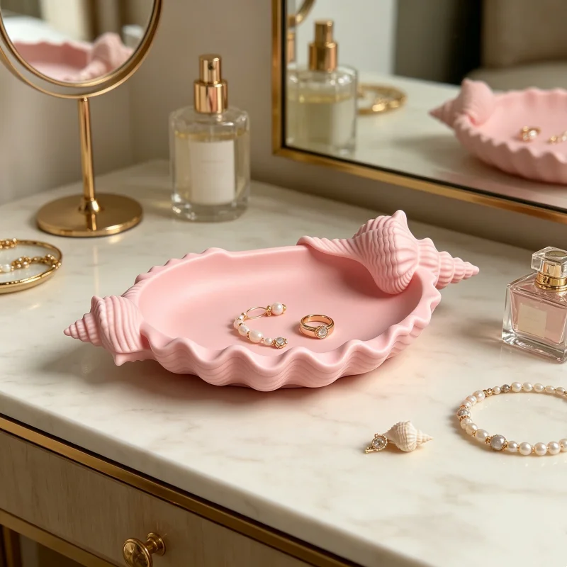 Conch Shell Jewelry Tray – Ocean-themed Jewelry Tray, Storage Tray for Rings, Earrings, and Necklaces, Women’s Jewelry Display
