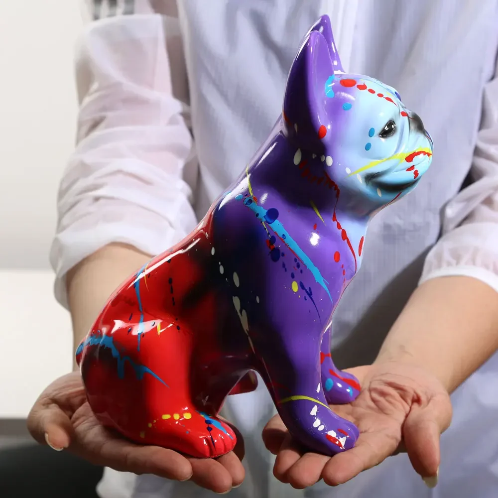

Modern Creative Fluorescence Spray Color Bulldog Statue Home Decoration Wine Cabinet Pet Dog Desktop Home Furnishing Decor