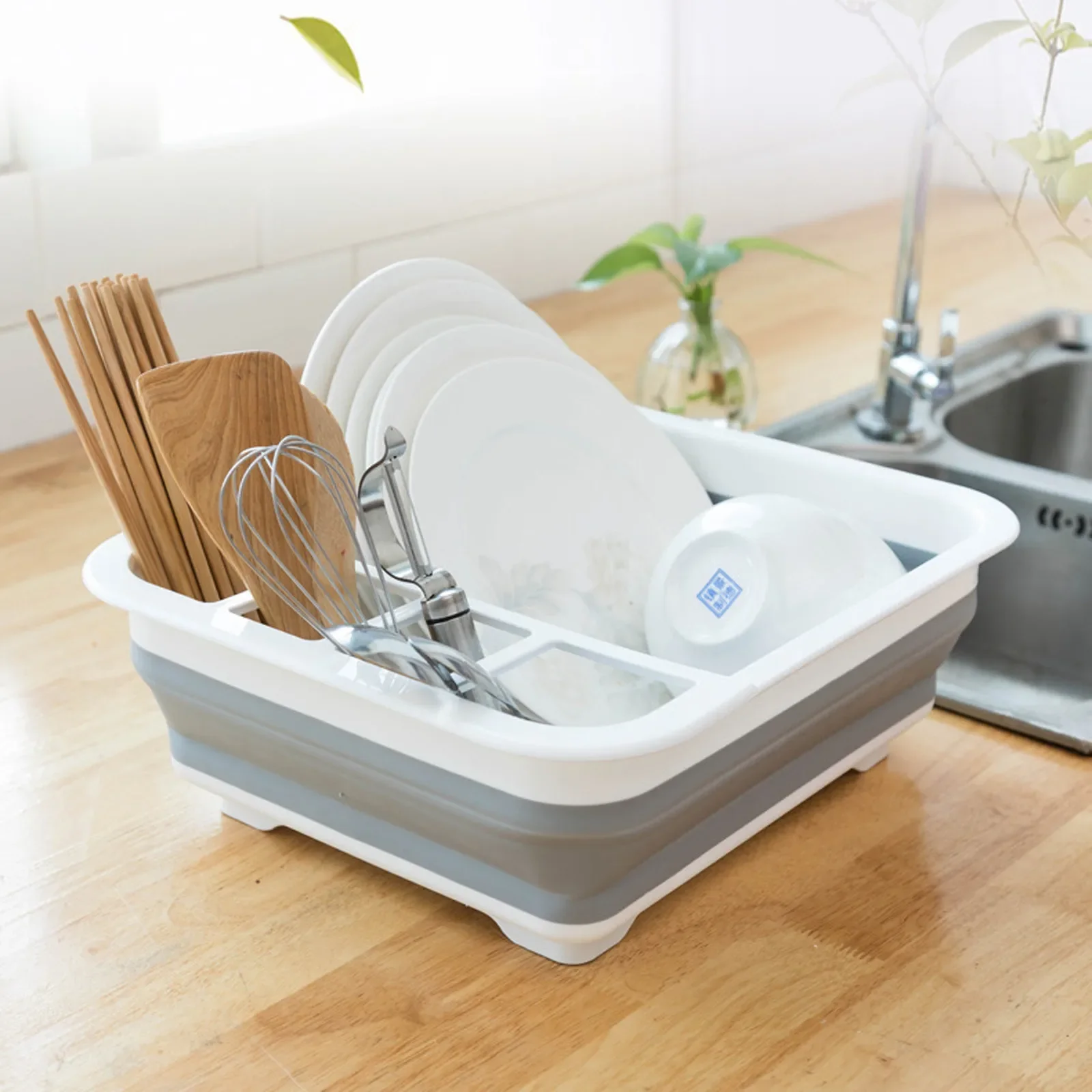 Folding dishes rack for kitchen, water leakage, plastic dishes bowl, dishes drain bowl tray, household drying rack,