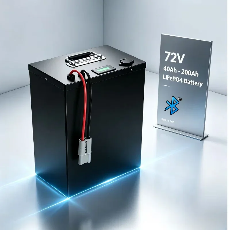 72V LiFePO4 Rechargeable Storage Battery 40Ah‑200Ah, Built‑in BMS & 4000+ Deep Cycles, Stable Power Supply for Scooter, EV, Cara