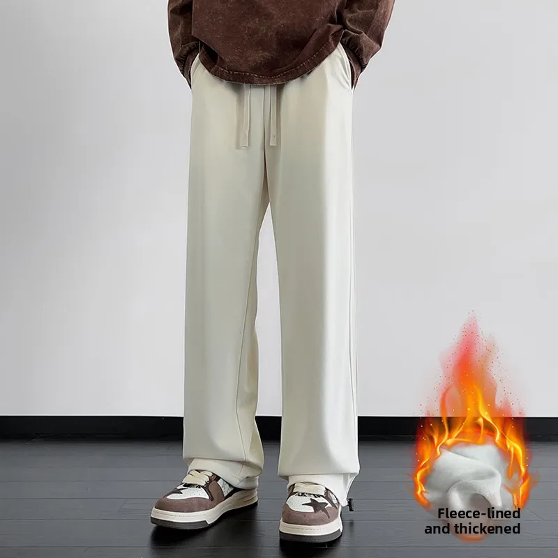 

2025 New Men's Patchwork Straight Drop Crotch Joggers Vintage High Street Wide Leg Pants Solid Color Versatile Casual Sweatpants