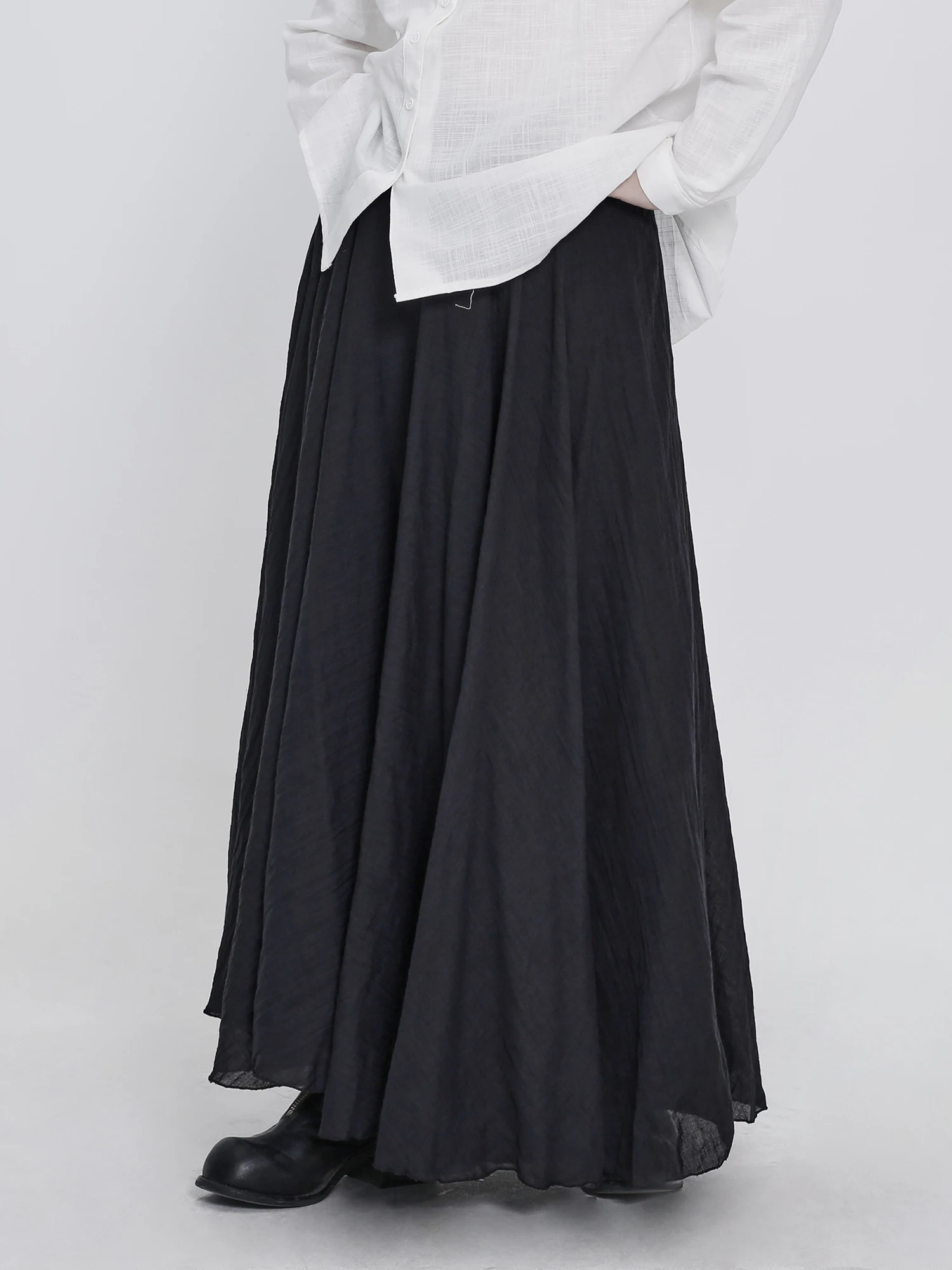 

Yohji Double Layer Cotton Linen A-Line Skirt Midi Dress Versatile Simple Color Large Skirt Wide Leg Hemline Elegant Women's F...