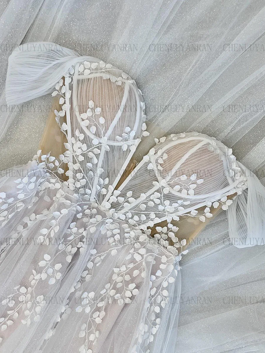 Abiti da sposa Bohemia Applique abiti da sposa lunghi con spalle scoperte abito su misura con lacci per le donne 2023 Robe De Mariée