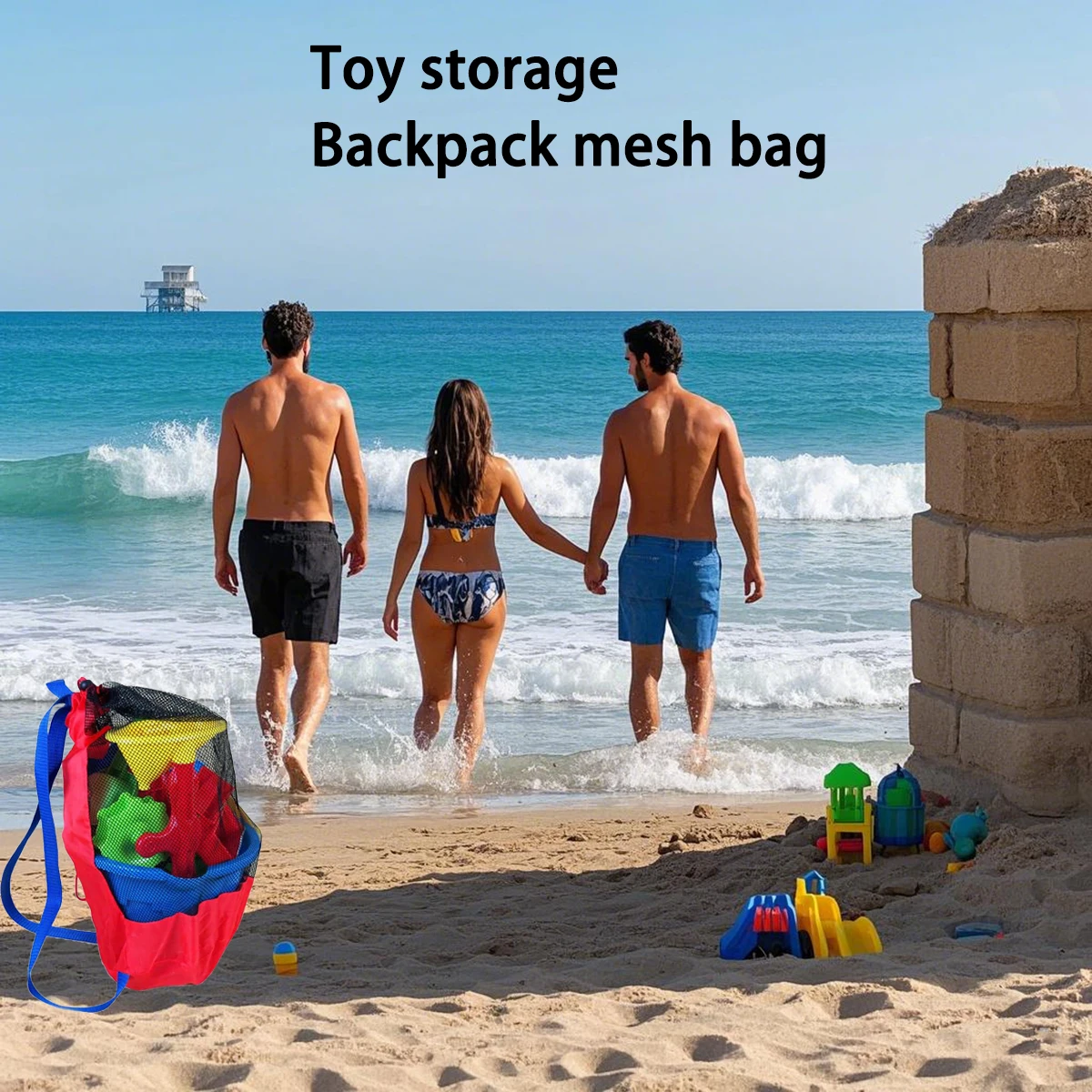 Summer beach netting large-capacity storage net bag with dra