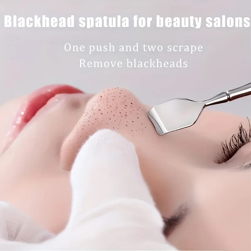 Spatule professionnelle anti-points noirs en acier inoxydable, 2 pièces, pour salons de beauté, hypoallergénique, réutilisable