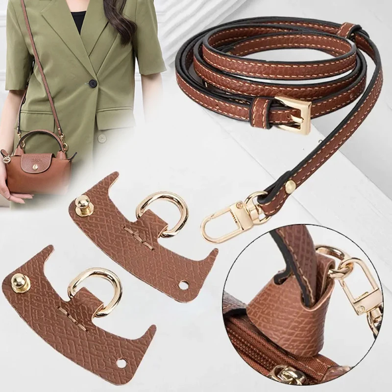 Correa de cuero genuino sin perforaciones para bolso Longchamp Mini, conjunto de 3 correas de hombro, correa cruzada de transformación, accesorios para bolsos