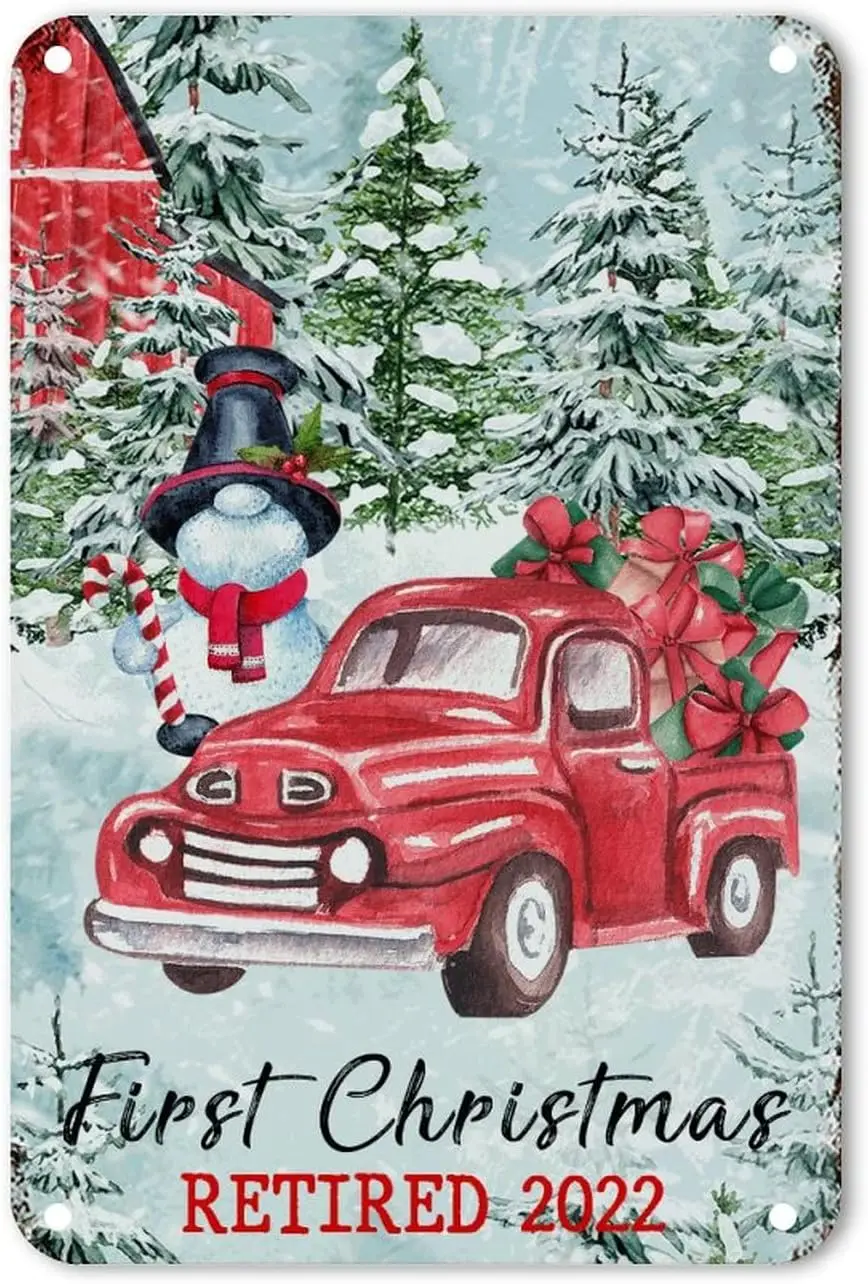 First Christmas Retired 2022 Tin Metal Sign Christmas Farm Snowman Red Truck Wall Metal Signs Funny Holy Night Garage Signs Meta