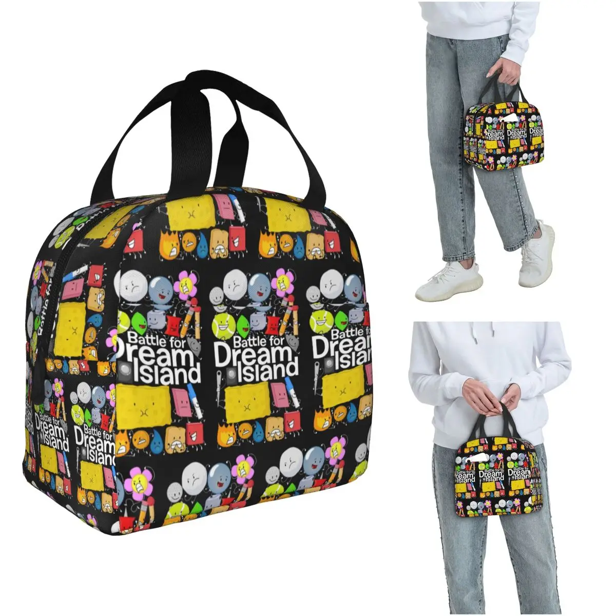BFDI Poster Black Insulated Lunch Bag for Women Children Portable Food Boxes Thermal Lunch Box Tote