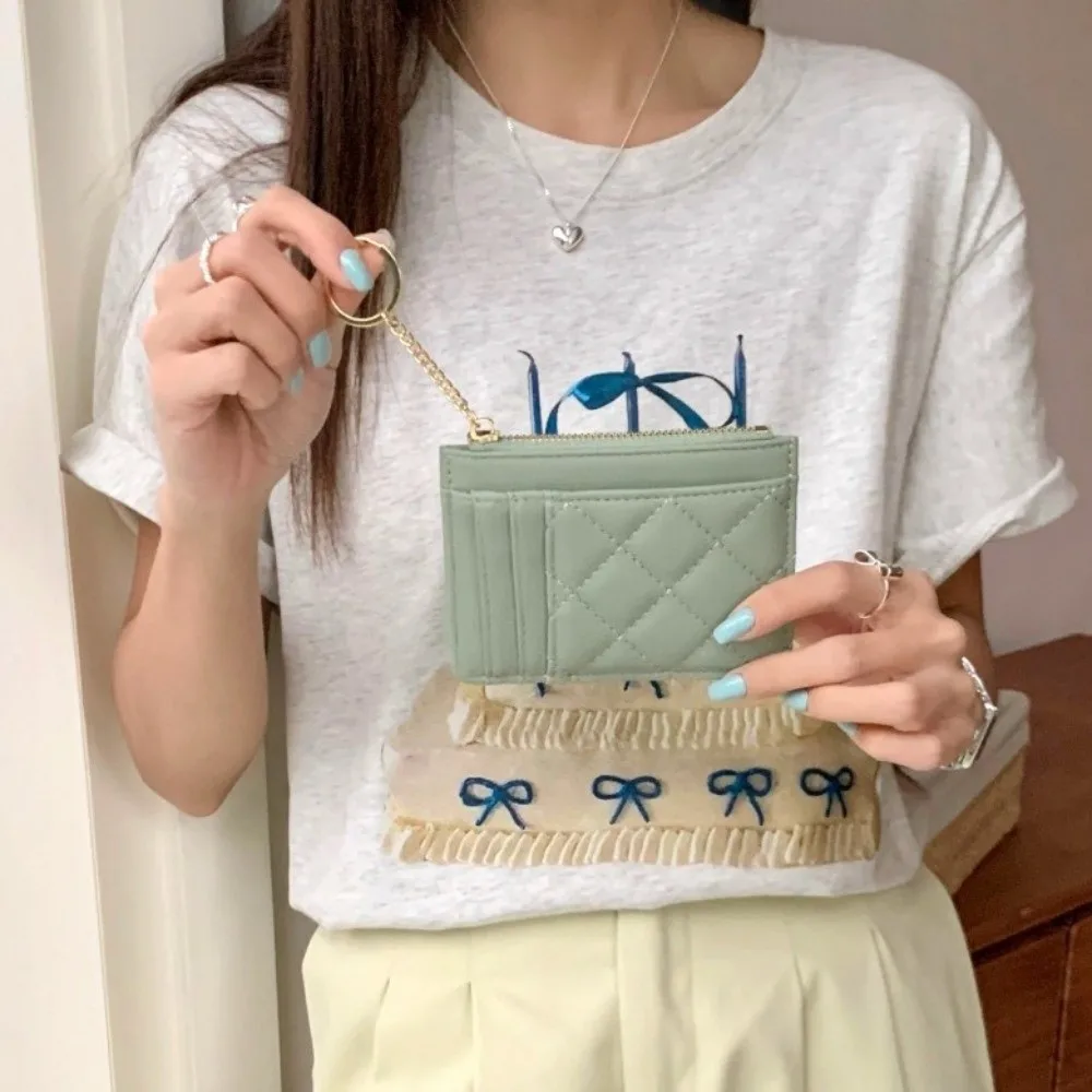 

Simple Short Hangging Card Bag Multifunction Colorful Pocket Purse with Keychain PU Leather Multi-card Wallet Outdoor